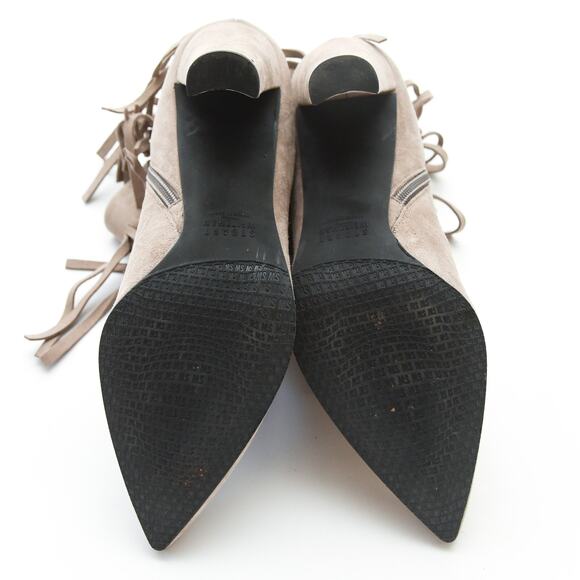 Stuart Weitzman Fringetimes Fossil Suede Fringe Ankle Boots Size 7.5 Pointed Toe - Picture 6 of 6